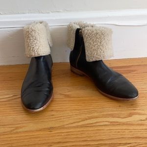 Kate Spade Saturday black leather booties with fur